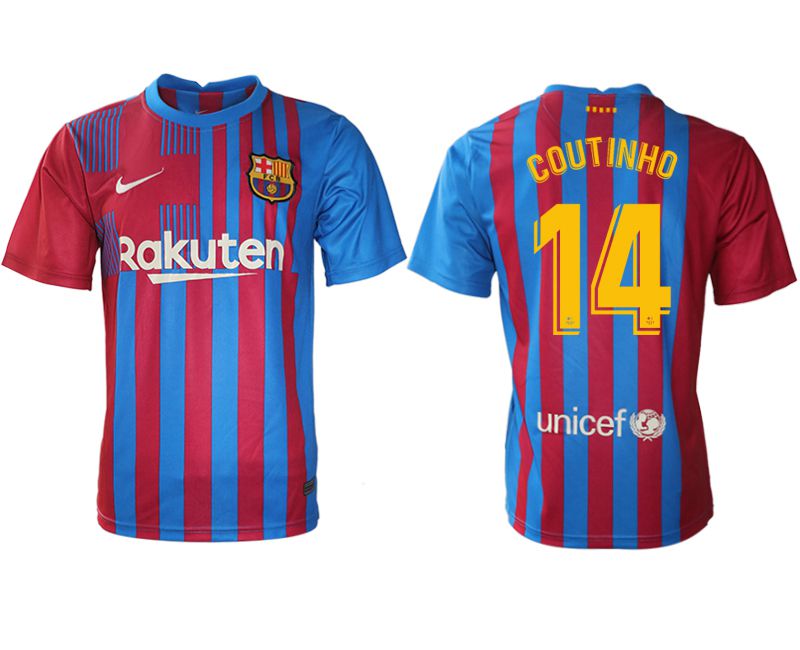 Men 2021-2022 Club Barcelona home aaa version red #14 Nike Soccer Jerseys->barcelona jersey->Soccer Club Jersey